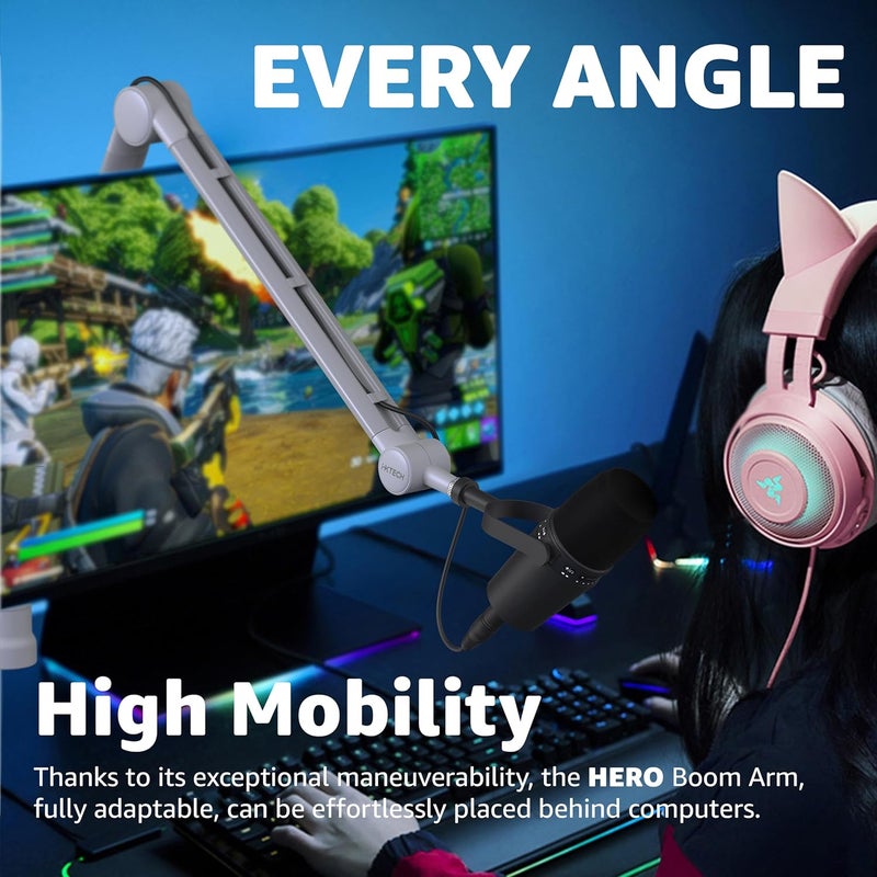 i-XTECH Boom Arm - Adjustable 360° Rotatable Microphone Sturdy Stainless Steel Mic Desk, Table Stand Foldable Scissor Stable Mount Arms for Radio Studio, Podcast, Gaming (MATTE SILVER) - Image 4